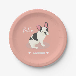 Monogram. Cute French Bulldog. Paper Plate