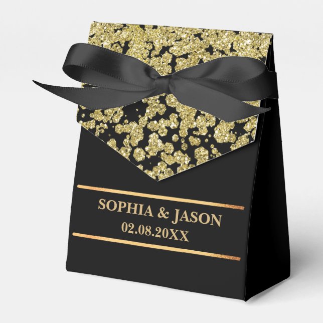 Monogram Cute Gold Glitter Wedding  Favor Box (Front Side)