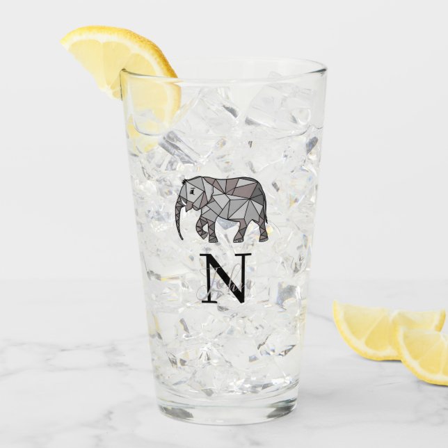 Monogram Cute Graphics Elephant Personalized Black Glass (Front Ice)