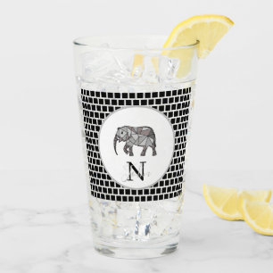 Monogram Cute Graphics Elephant Personalized Black Glass