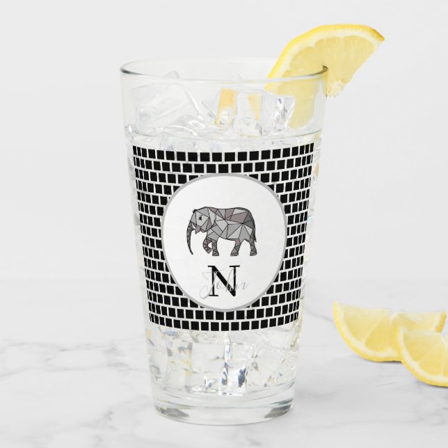 Monogram Cute Graphics Elephant Personalized Black Glass (Back Ice)