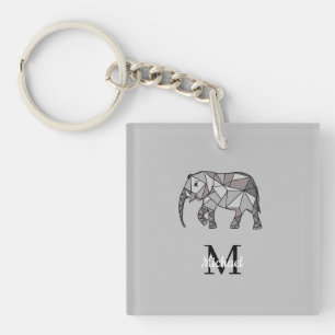 Monogram Cute Graphics Elephant Personalized Black Keychain