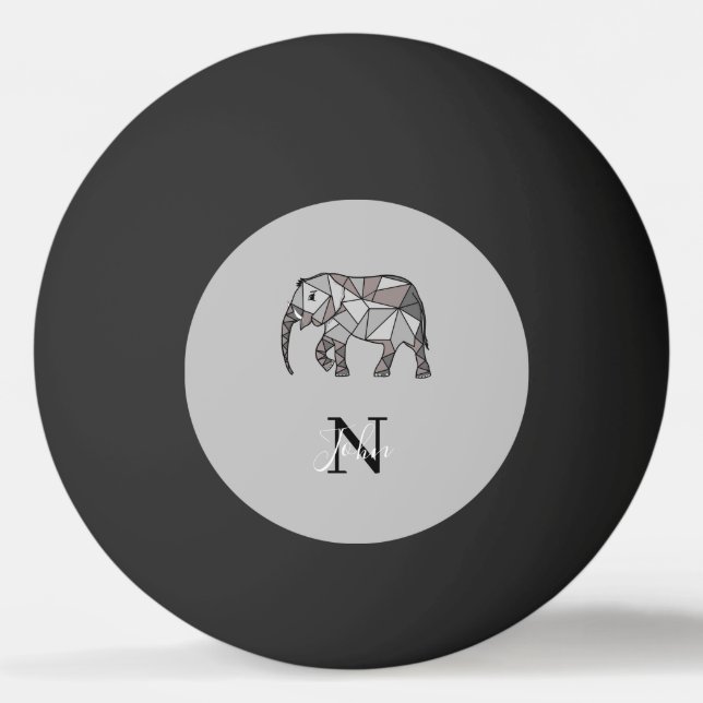 Monogram Cute Graphics Elephant Personalized Black Ping Pong Ball (Back)