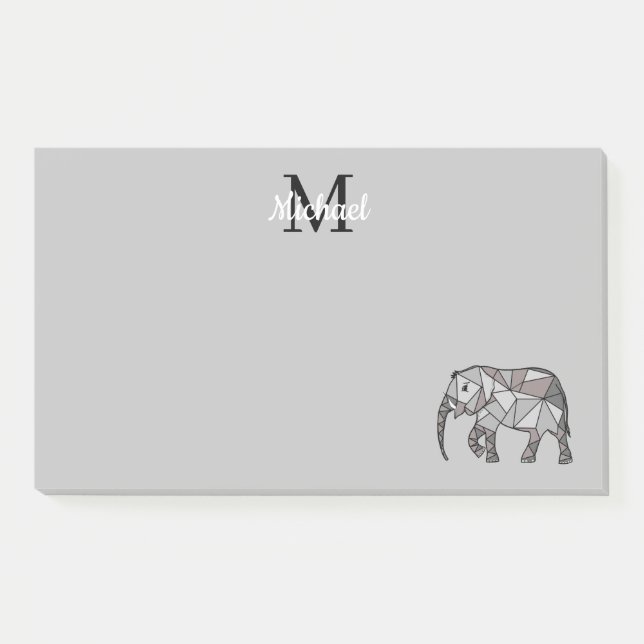 Monogram Cute Graphics Elephant Personalized Black Post-it Notes (Front)
