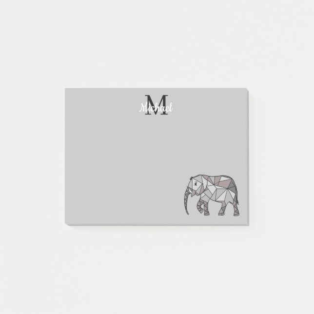 Monogram Cute Graphics Elephant Personalized Black Post-it Notes (Front)