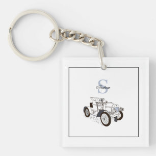 Monogram Cute Graphics Personalized Black Car Keychain
