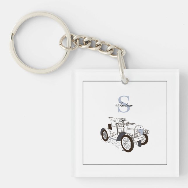 Monogram Cute Graphics Personalized Black Car Keychain (Front)