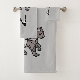 Monogram Cute Graphics Personalized Black Cet Bath Towel Set