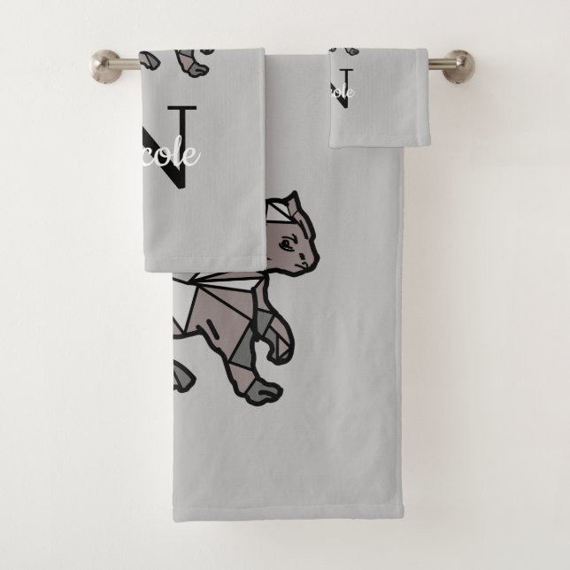Monogram Cute Graphics Personalized Black Cet Bath Towel Set (Insitu)