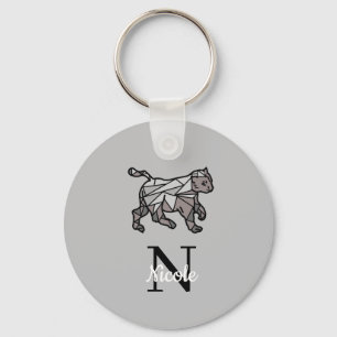 Monogram Cute Graphics Personalized Black Cet Keychain