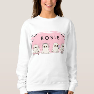 Monogram Cute Halloween Pink Ghosts Spooky Sweatshirt