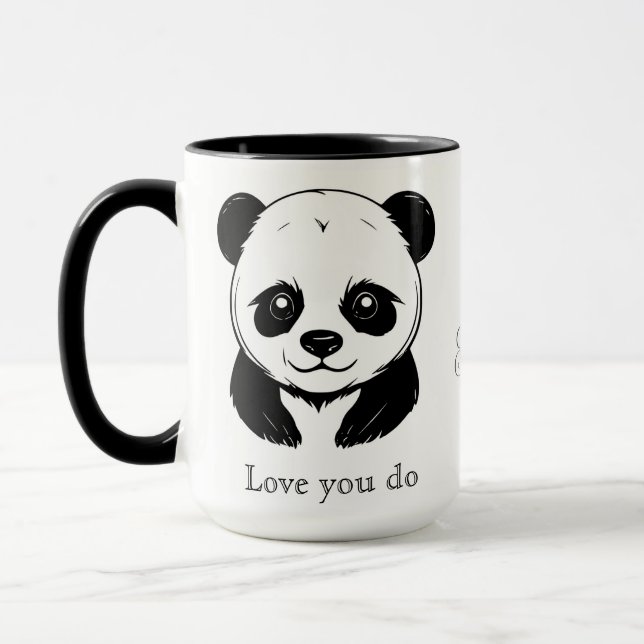 Monogram Cute Kawaii Panda Bear Personalized Love Mug (Left)