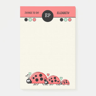 Monogram cute ladybirds with a name things to do post-it notes