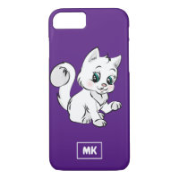 Monogram Cute Little White Kitten Cat Pet Drawing