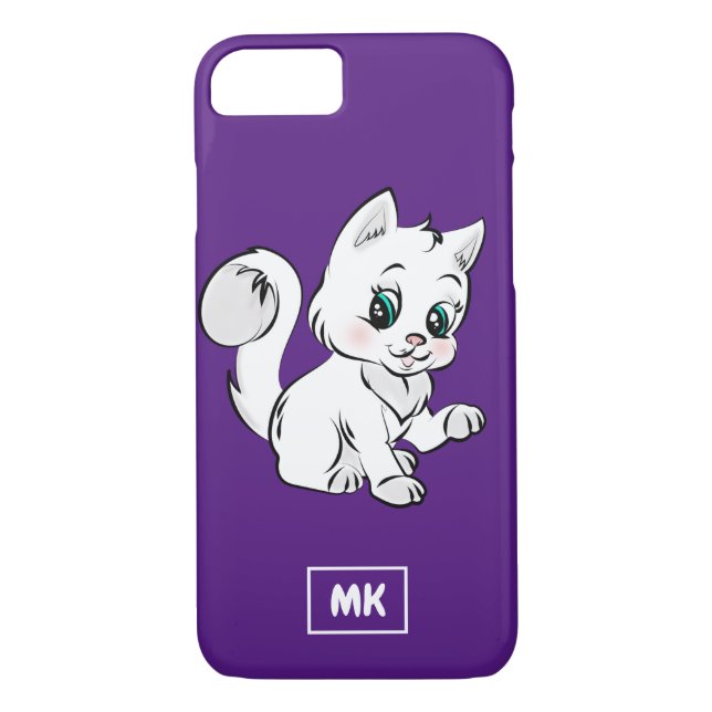 Monogram Cute Little White Kitten Cat Pet Drawing Case-Mate iPhone Case (Back)
