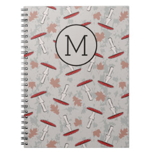 Monogram Cute Mushroom Fungi Pattern Notebook