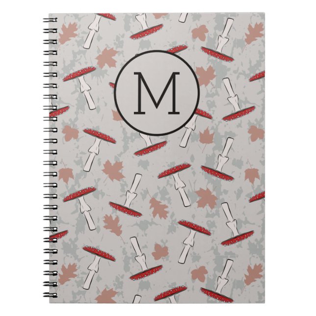 Monogram Cute Mushroom Fungi Pattern Notebook (Front)