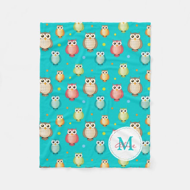Monogram Cute Owls Pattern Blanket (Front)