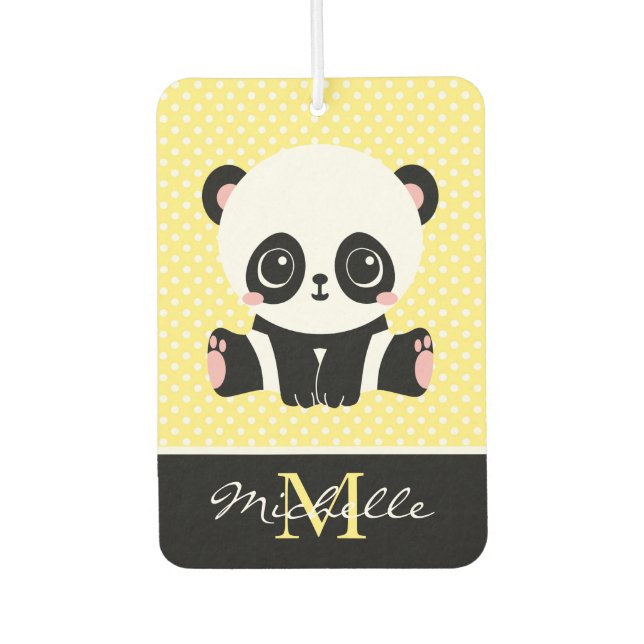 Monogram Cute Panda Bear Personalized Polka Dot Air Freshener (Front)