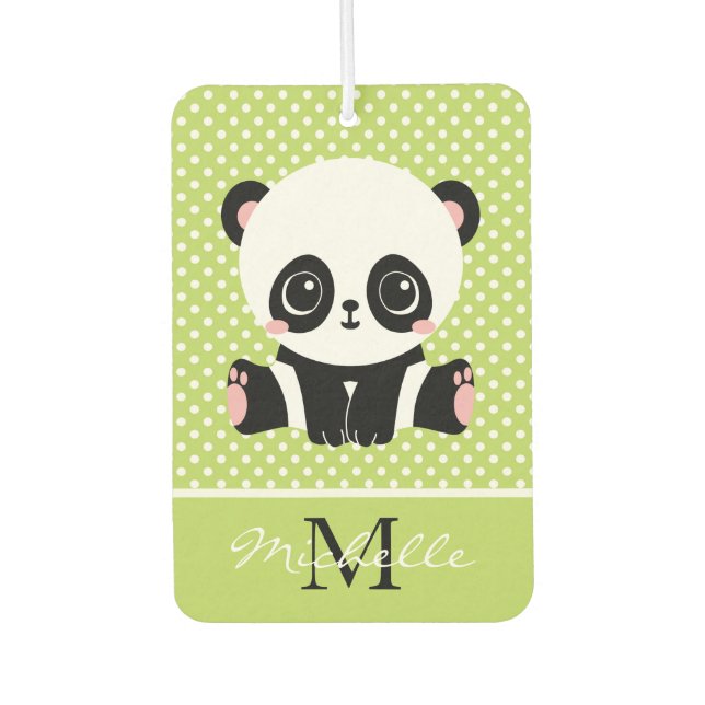 Monogram Cute Panda Bear Personalized Polka Dot Air Freshener (Front)