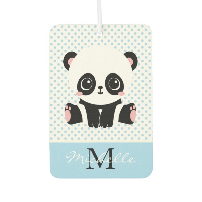 Monogram Cute Panda Bear Personalized Polka Dot Air Freshener (Front)