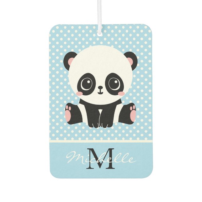 Monogram Cute Panda Bear Personalized Polka Dot Air Freshener (Front)