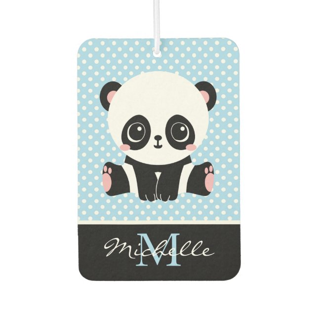Monogram Cute Panda Bear Personalized Polka Dot Air Freshener (Front)