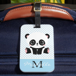 Monogram Cute Panda Bear Personalized Polka Dot Luggage Tag