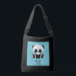Monogram Cute Panda Personalized Bubble Gum Blue Crossbody Bag<br><div class="desc">A cute panda bear sitting on the floor on a bubble gum blue background. Personalize with your monogram and name or delete text in text boxes for no name.</div>