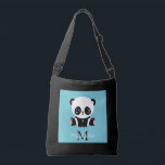 Monogram Cute Panda Personalized Bubble Gum Blue Crossbody Bag<br><div class="desc">A cute panda bear sitting on the floor on a bubble gum blue background. Personalize with your monogram and name or delete text in text boxes for no name.</div>