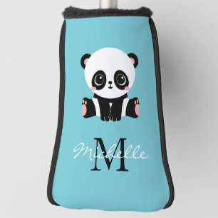 Monogram Cute Panda Personalized Bubble Gum Blue Golf Head Cover
