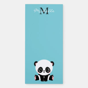 Monogram Cute Panda Personalized Bubble Gum Blue Magnetic Notepad