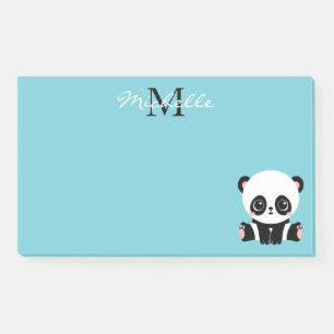 Monogram Cute Panda Personalized Bubble Gum Blue Post-it Notes