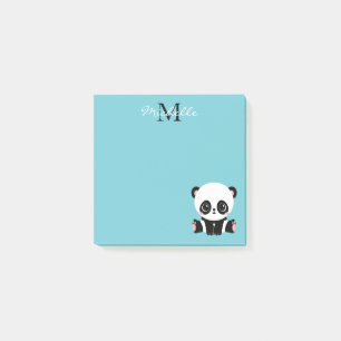 Monogram Cute Panda Personalized Bubble Gum Blue Post-it Notes