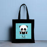 Monogram Cute Panda Personalized Bubble Gum Blue Tote Bag<br><div class="desc">A cute panda bear sitting on the floor on a bubble gum blue background. Personalize with your monogram and name or delete text in text boxes for no name.</div>