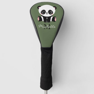 Monogram Cute Panda Personalized Name Green Golf Head Cover