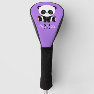 Monogram Cute Panda Personalized Name Purple Golf Head Cover