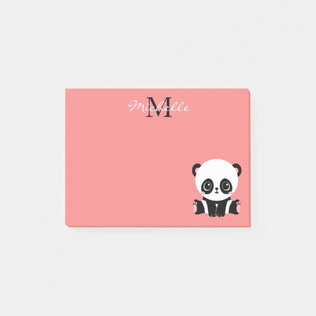 Monogram Cute Panda Pink Personalized Name Post-it Notes (Front)