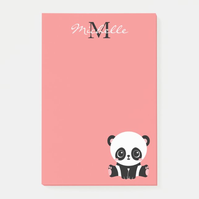 Monogram Cute Panda Pink Personalized Name Post-it Notes (Front)