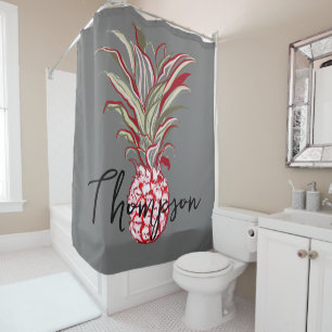 Monogram cute pineapple modern script grey