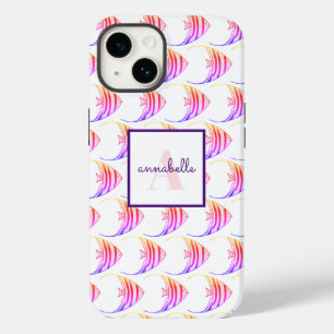 Monogram Cute Pink Fish Pattern Case-Mate iPhone 14 Case