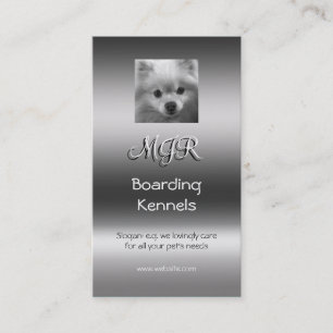 Monogram, Cute Pomeranian Puppy, metallic-effect Business Card