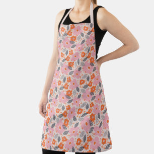 Monogram   Cute Retro Floral Pattern Apron