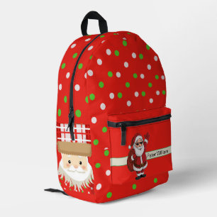 Monogram Cute Santa Celebrating School Printed Backpack