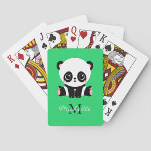 Monogram Cute Sitting Panda Personalized Green Playing Cards