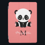 Monogram Cute Sitting Panda Personalized iPad Pro Cover<br><div class="desc">A cute panda bear sitting on the floor on a salmon background. Personalize with your monogram and name or delete text in text boxes for no name.</div>