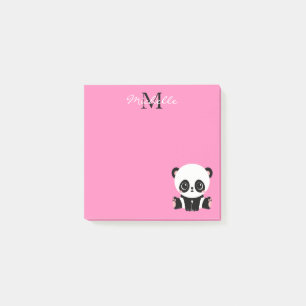 Monogram Cute Sitting Panda Personalized Pink Post-it Notes