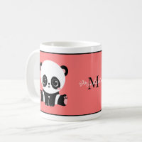 Monogram Cute Sitting Panda Personalized Salmon