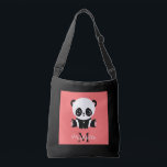 Monogram Cute Sitting Panda Personalized Salmon Crossbody Bag<br><div class="desc">A cute panda bear sitting on the floor on a salmon background. Personalize with your monogram and name or delete text in text boxes for no name.</div>