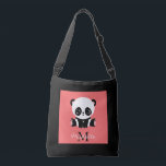 Monogram Cute Sitting Panda Personalized Salmon Crossbody Bag<br><div class="desc">A cute panda bear sitting on the floor on a salmon background. Personalize with your monogram and name or delete text in text boxes for no name.</div>